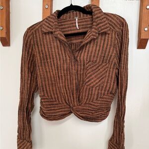Free People Brown Rust and Black Striped Twist-Front Button Down Lust for Life